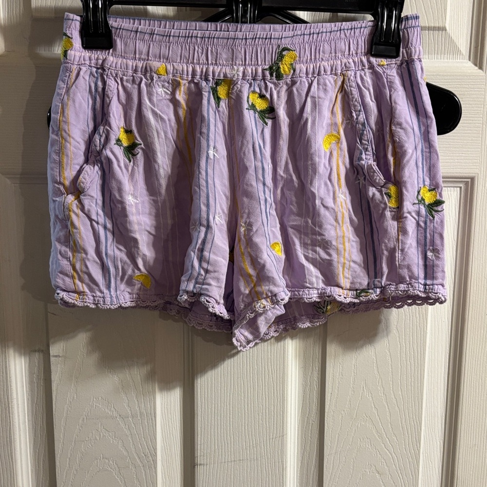 Lavender Shorts with Lemon Embroidery